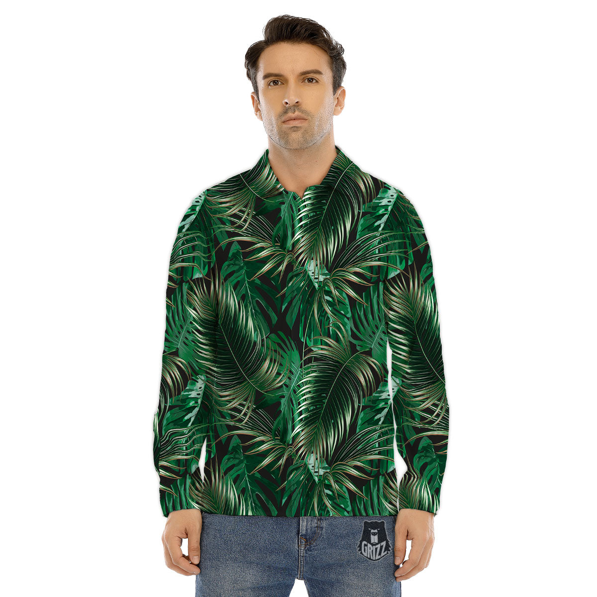 Tropical Palm Tree Print Pattern Men's Dress Shirts-grizzshop