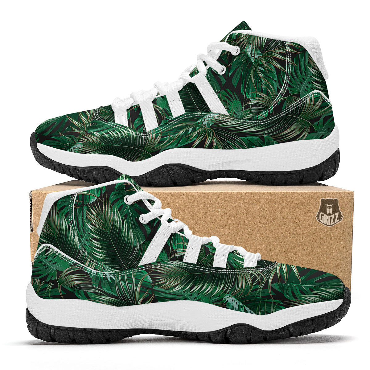 Tropical Palm Tree Print Pattern White Bball Shoes-grizzshop