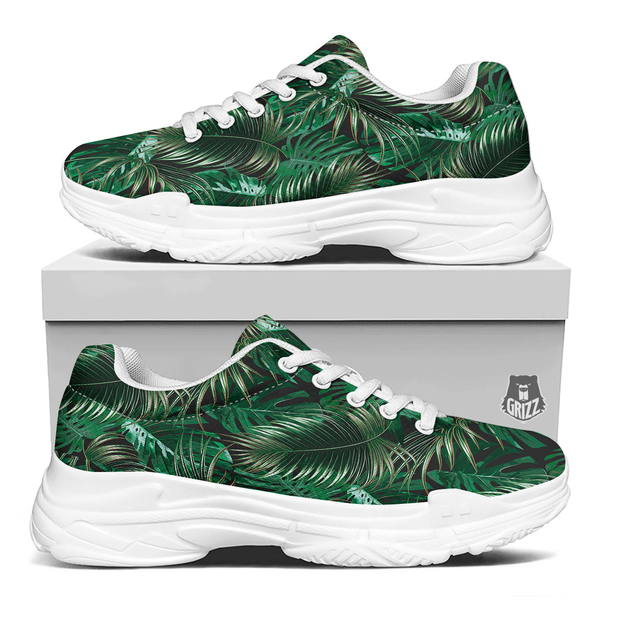 Tropical Palm Tree Print Pattern White Chunky Shoes-grizzshop