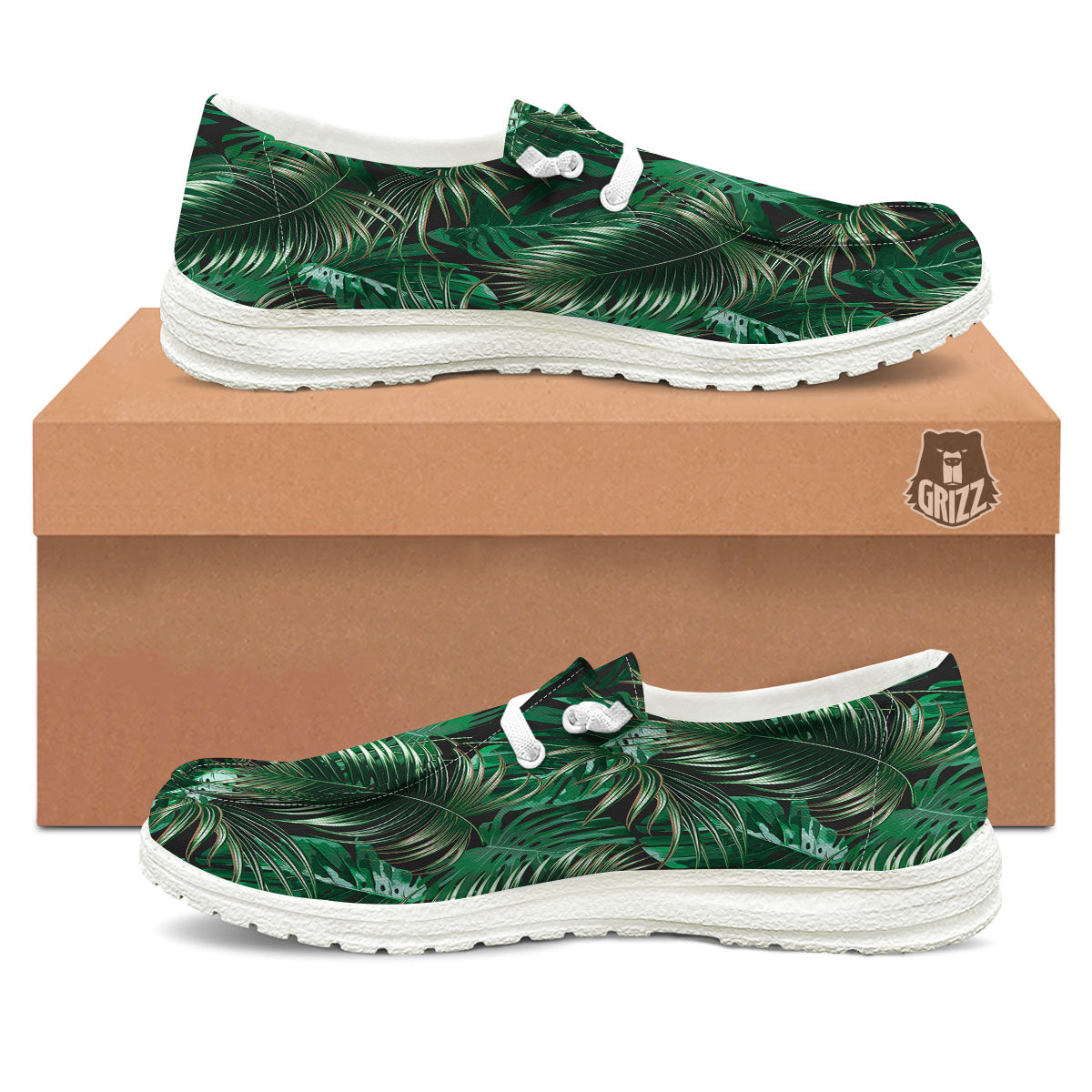 Tropical Palm Tree Print Pattern White Loafers-grizzshop