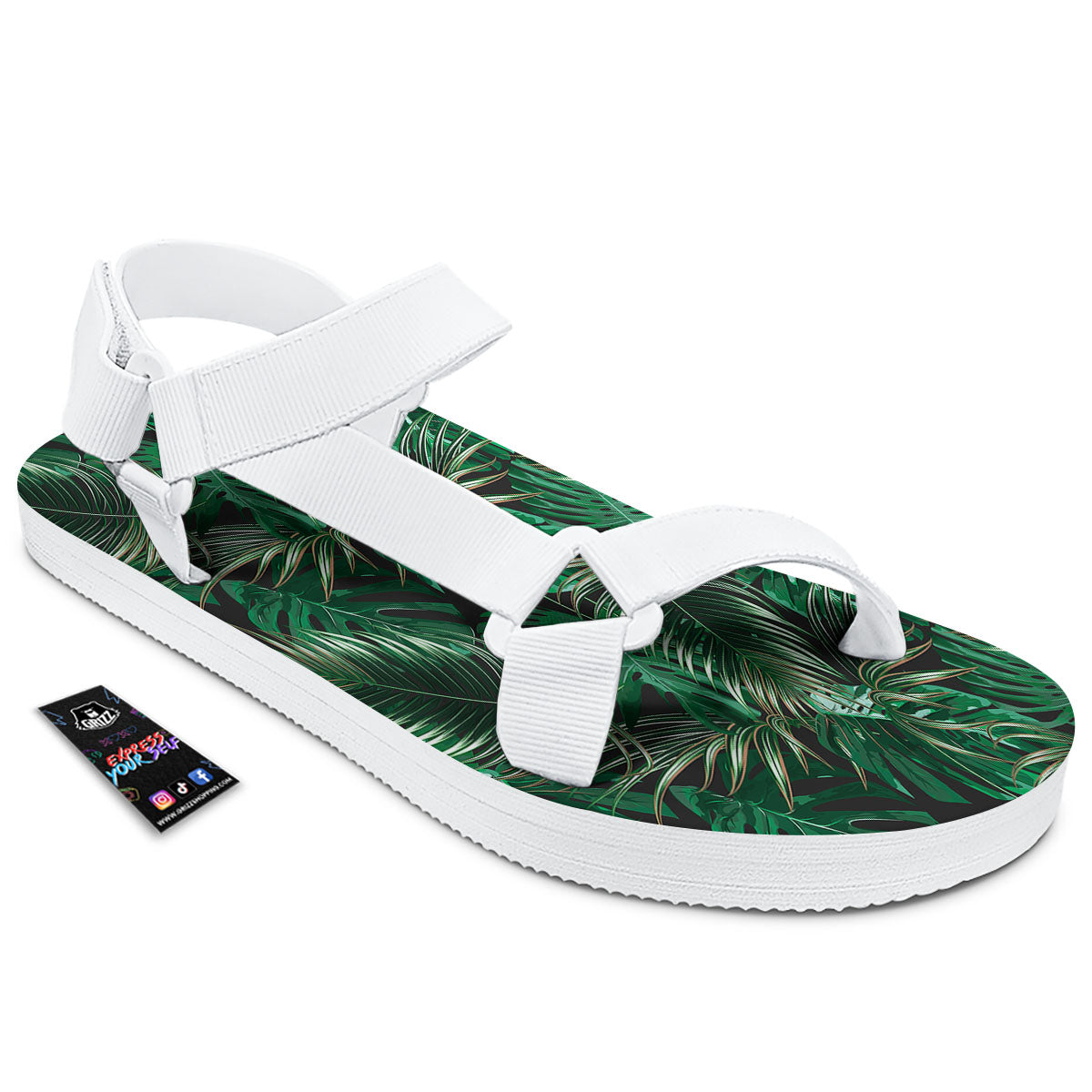 Tropical Palm Tree Print Pattern White Open Toe Sandals-grizzshop