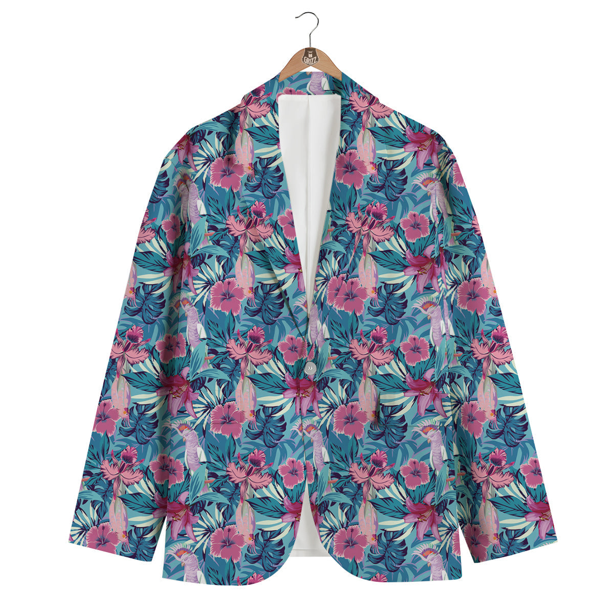 Tropical Parrot Print Men's Blazer-grizzshop