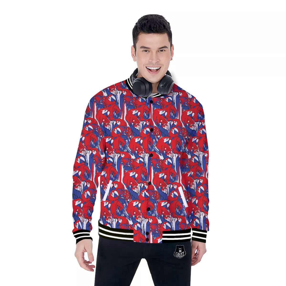 Tropical Parrot Print Pattern Baseball Jacket-grizzshop