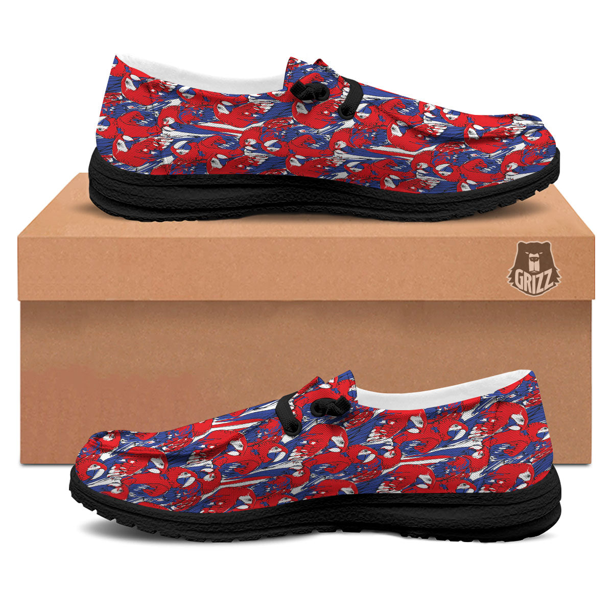 Tropical Parrot Print Pattern Black Loafers-grizzshop