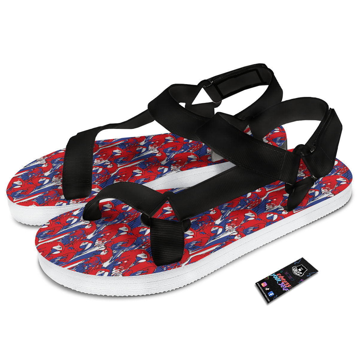 Tropical Parrot Print Pattern Black Open Toe Sandals-grizzshop
