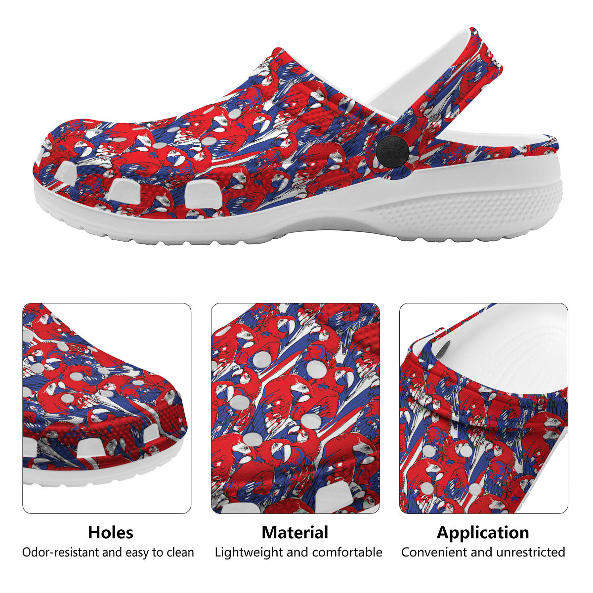 Tropical Parrot Print Pattern Clog-grizzshop