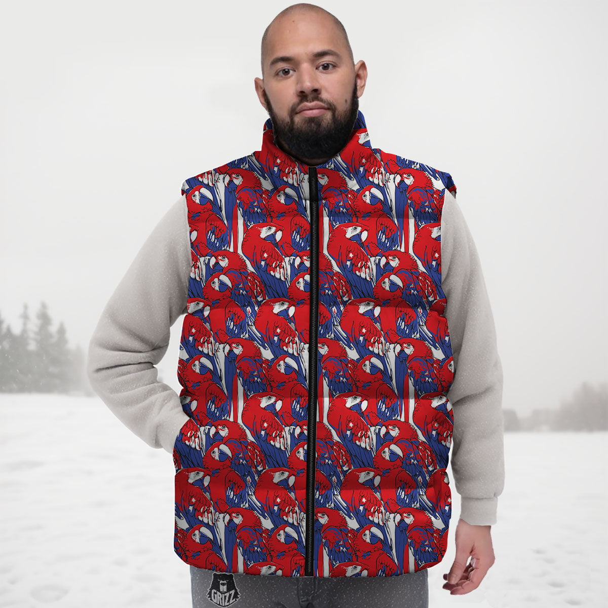 Tropical Parrot Print Pattern Down Vest