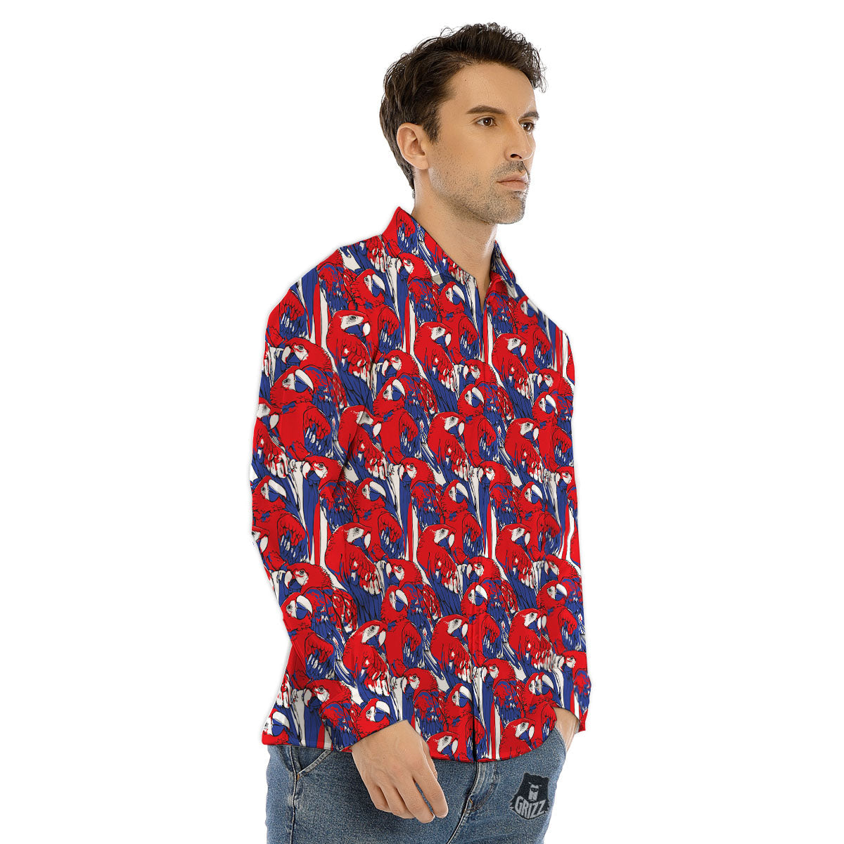 Tropical Parrot Print Pattern Men's Dress Shirts-grizzshop