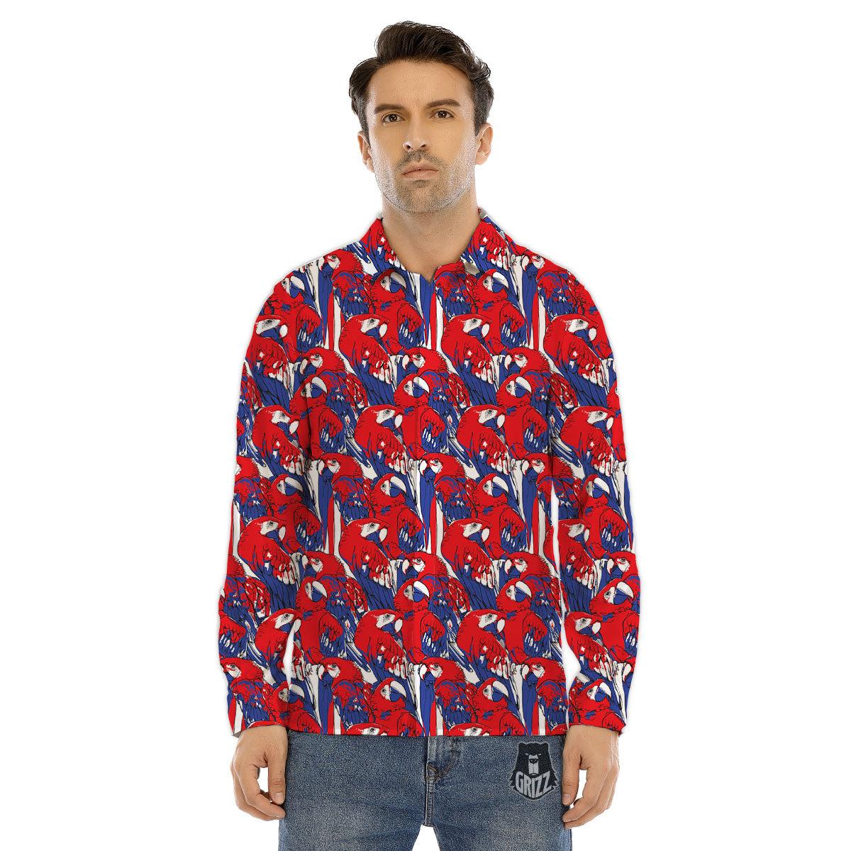 Tropical Parrot Print Pattern Men's Dress Shirts-grizzshop