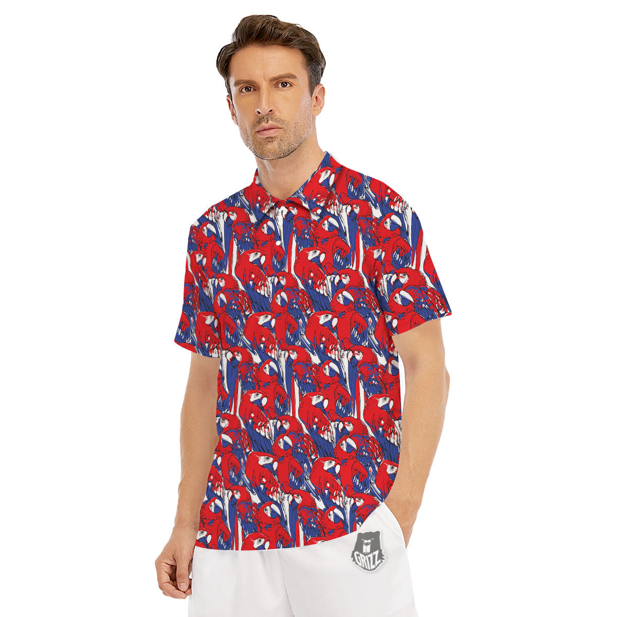 Tropical Parrot Print Pattern Men's Golf Shirts-grizzshop
