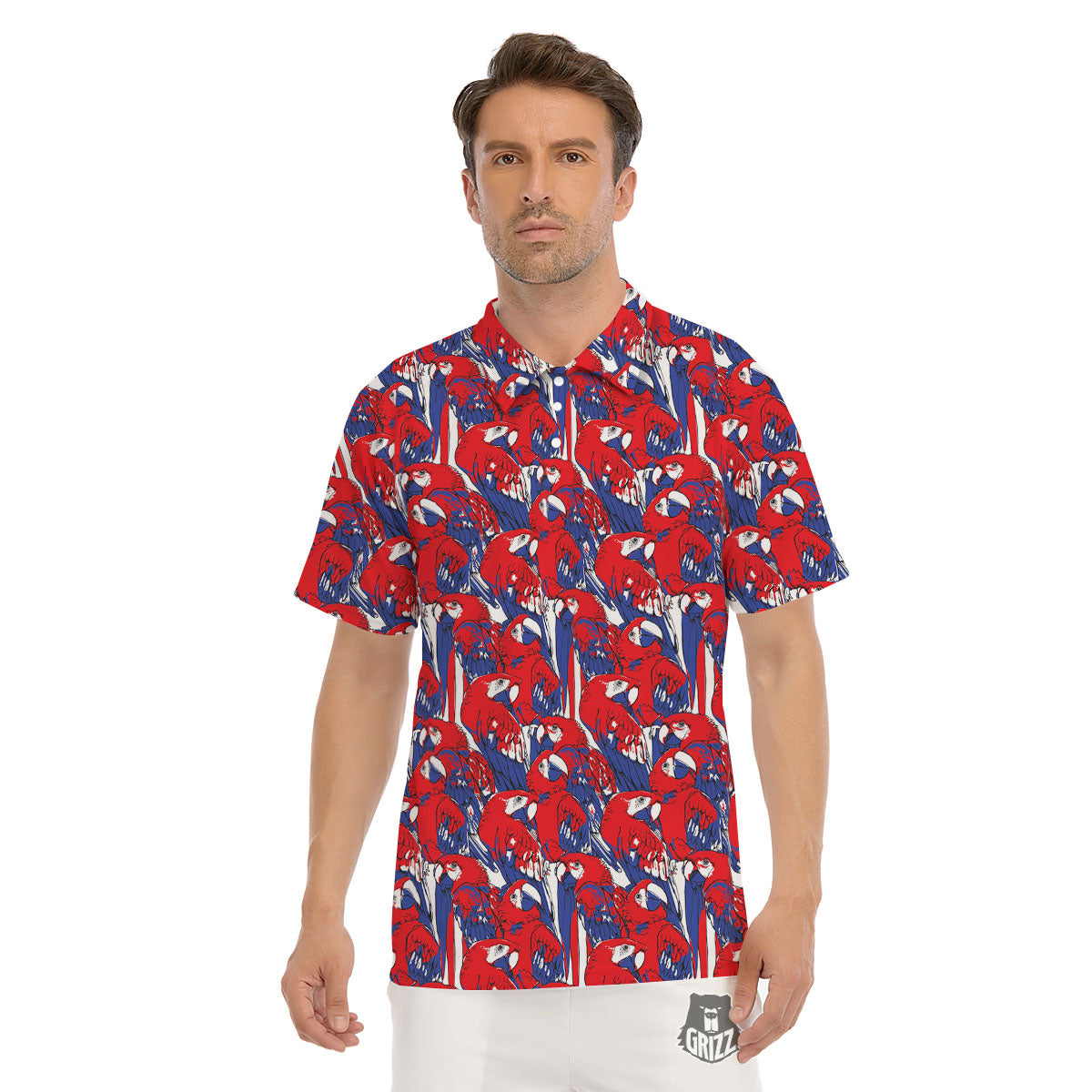 Tropical Parrot Print Pattern Men's Golf Shirts-grizzshop