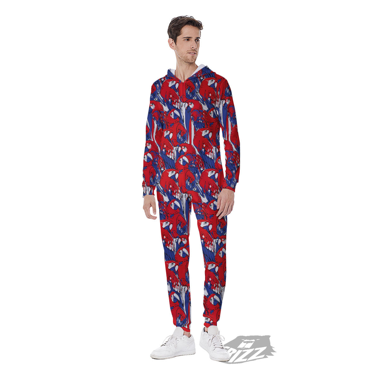 Tropical Parrot Print Pattern Men's Jumpsuit-grizzshop