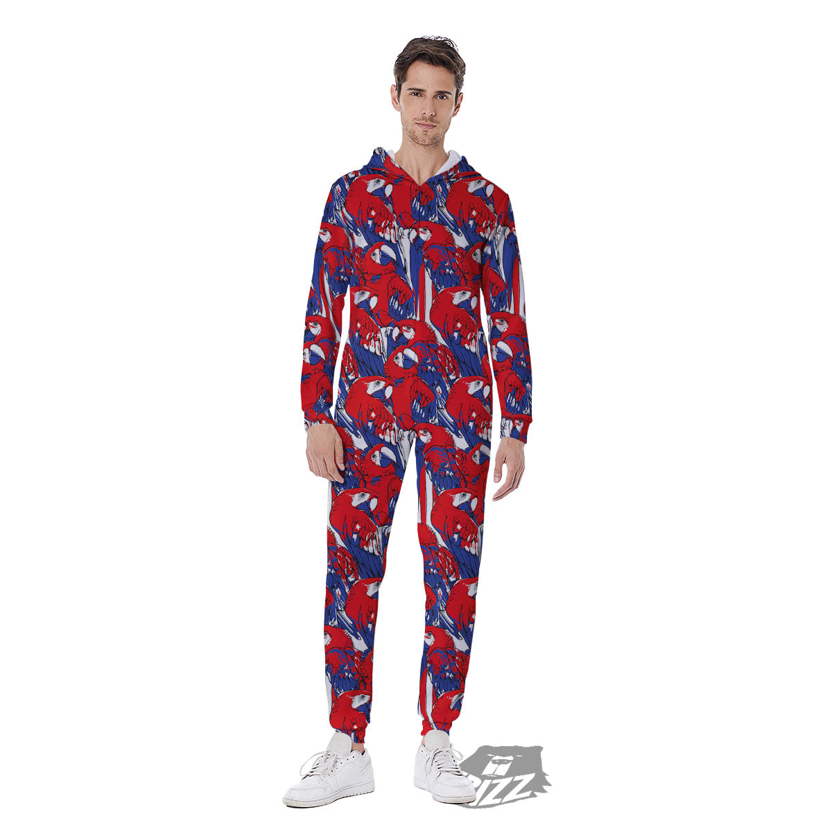 Tropical Parrot Print Pattern Men's Jumpsuit-grizzshop