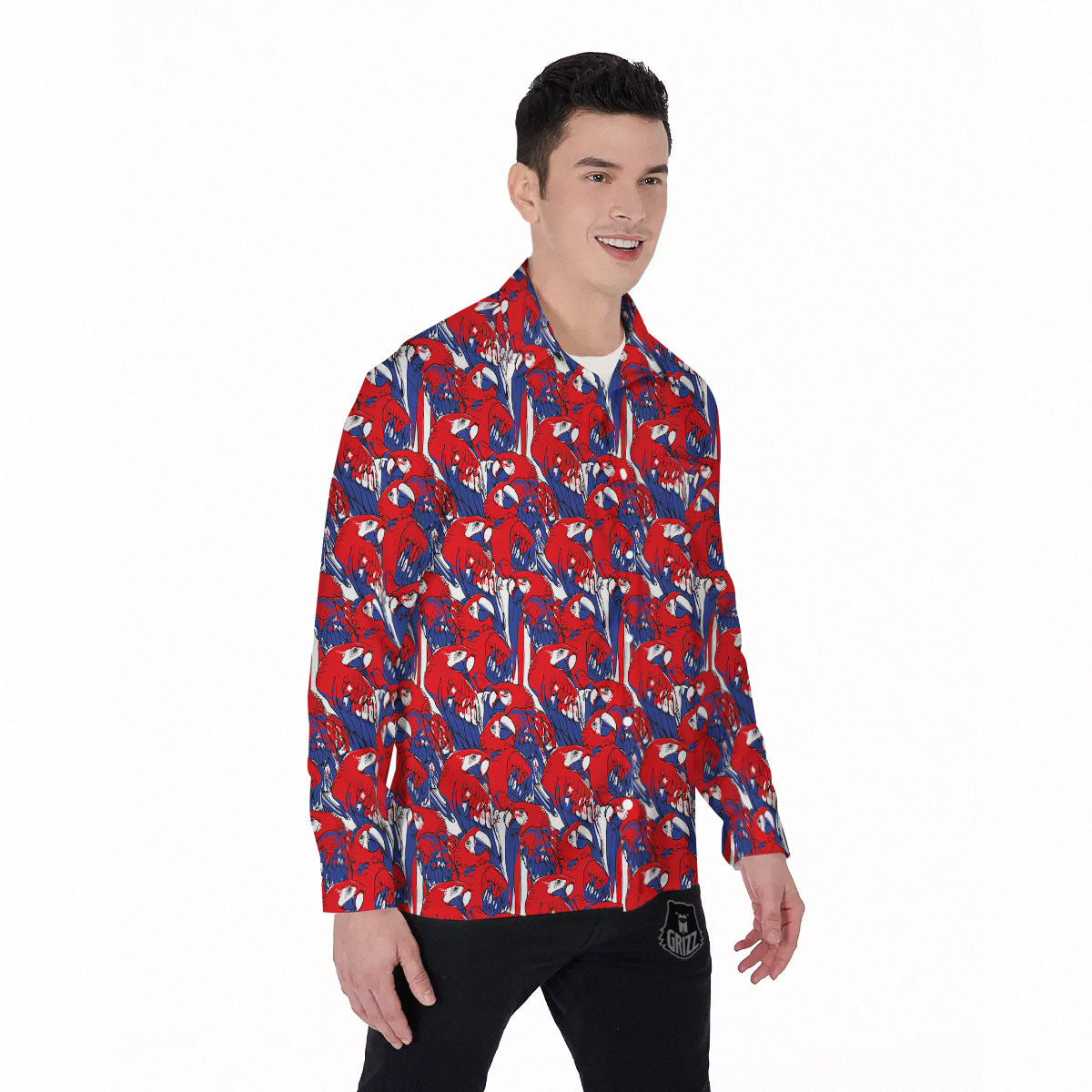 Tropical Parrot Print Pattern Men's Long Sleeve Shirts-grizzshop