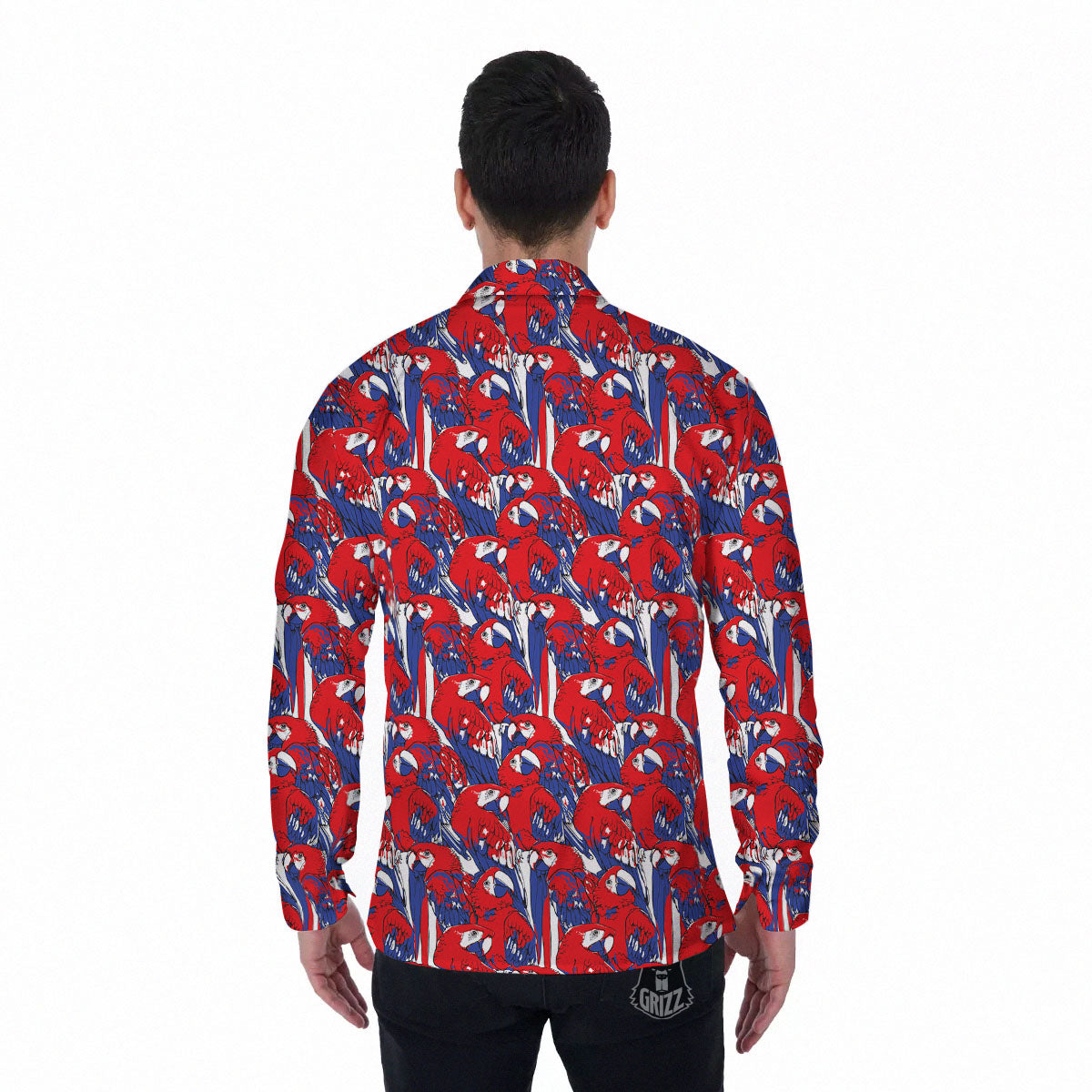 Tropical Parrot Print Pattern Men's Long Sleeve Shirts-grizzshop