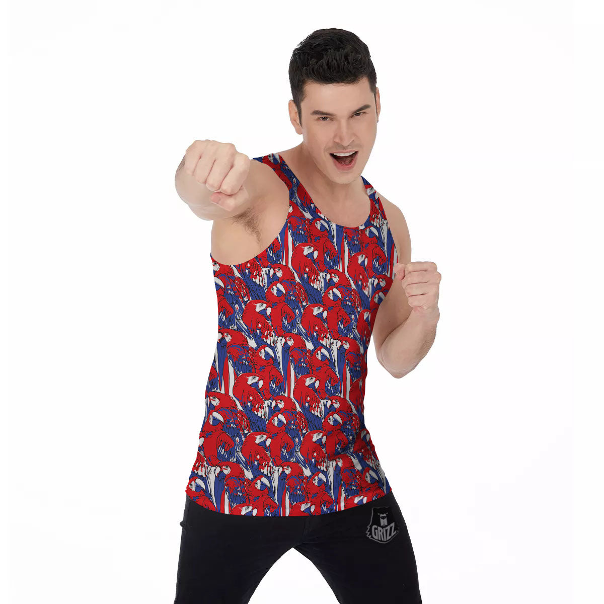 Tropical Parrot Print Pattern Men's Tank Top-grizzshop