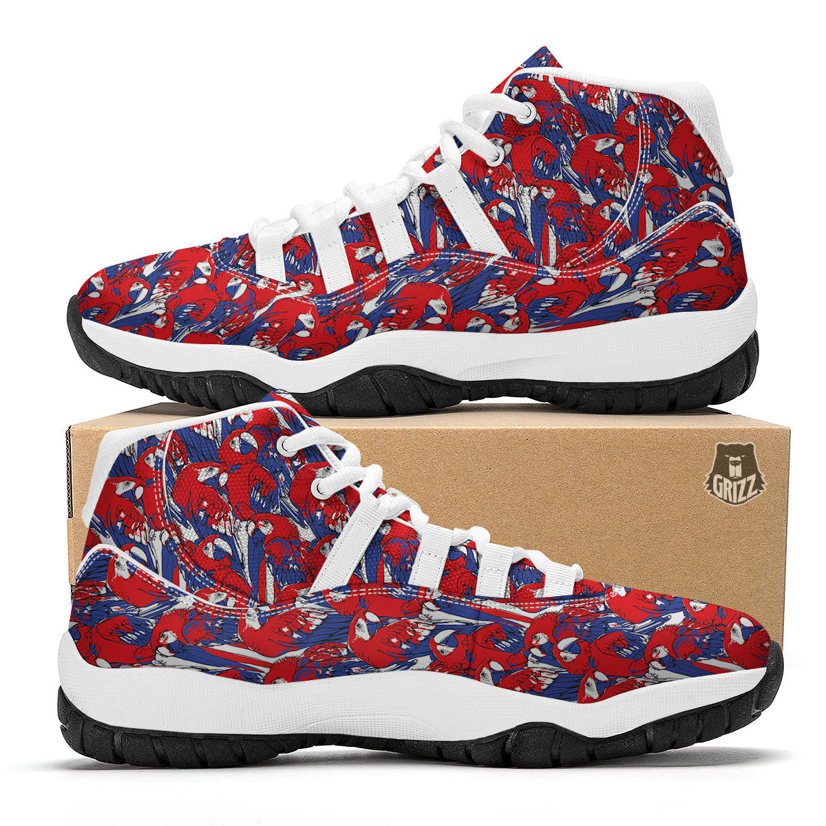 Tropical Parrot Print Pattern White Bball Shoes-grizzshop