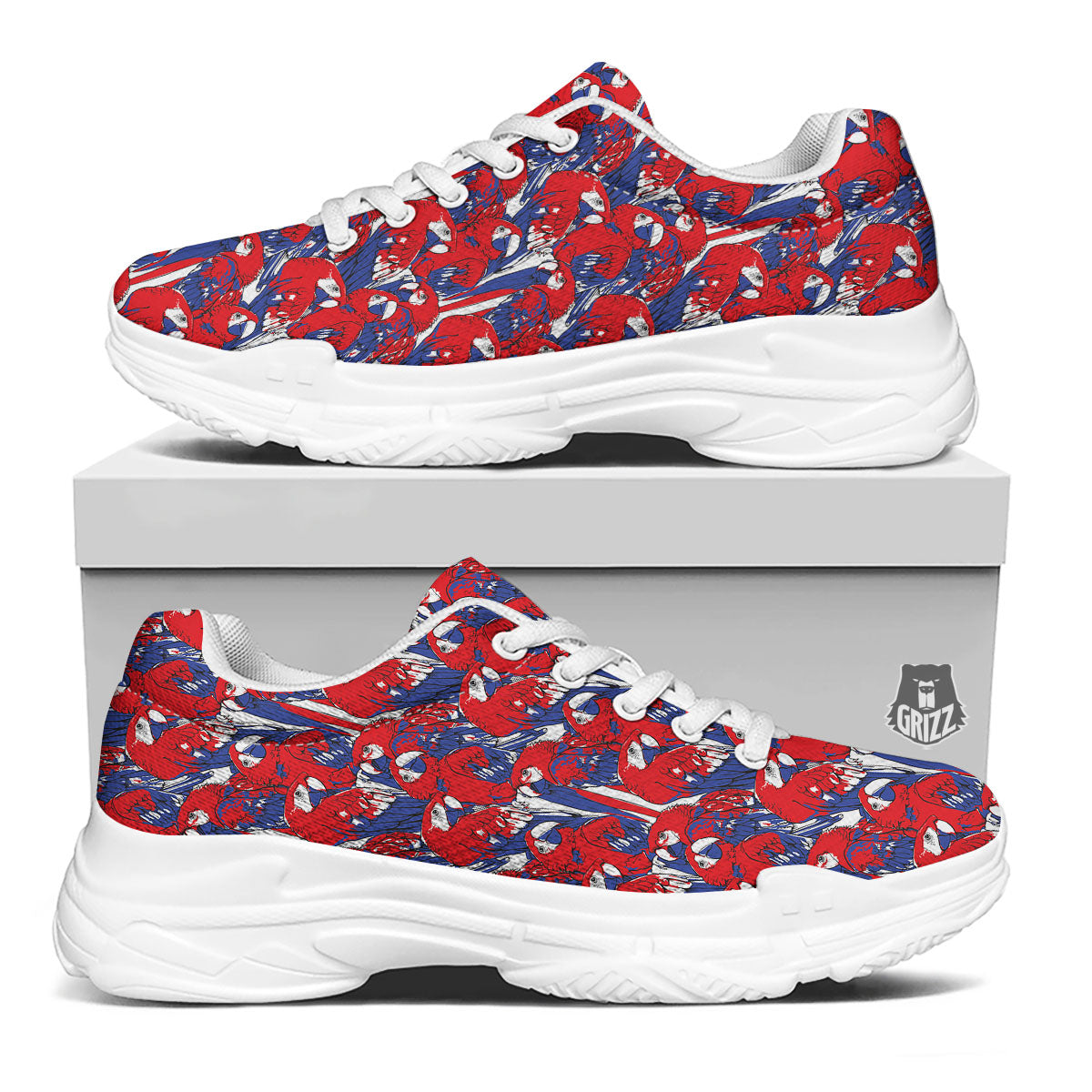 Tropical Parrot Print Pattern White Chunky Shoes-grizzshop