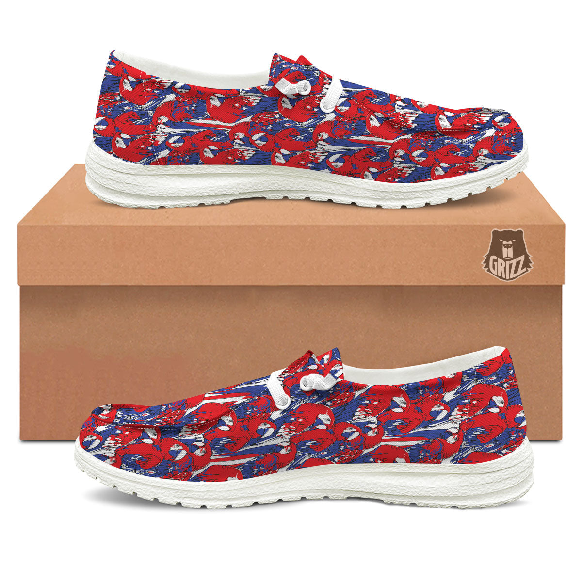 Tropical Parrot Print Pattern White Loafers-grizzshop