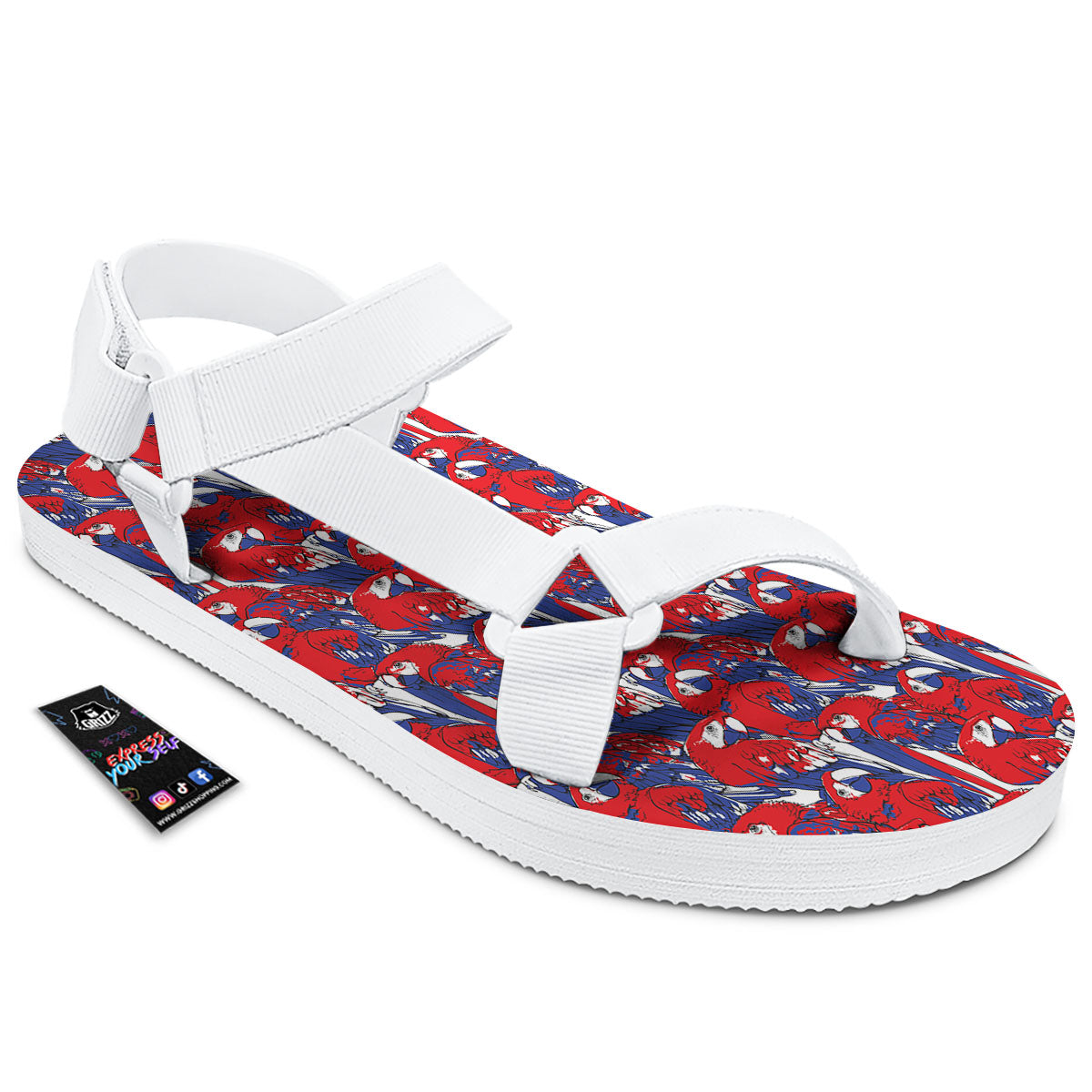 Tropical Parrot Print Pattern White Open Toe Sandals-grizzshop