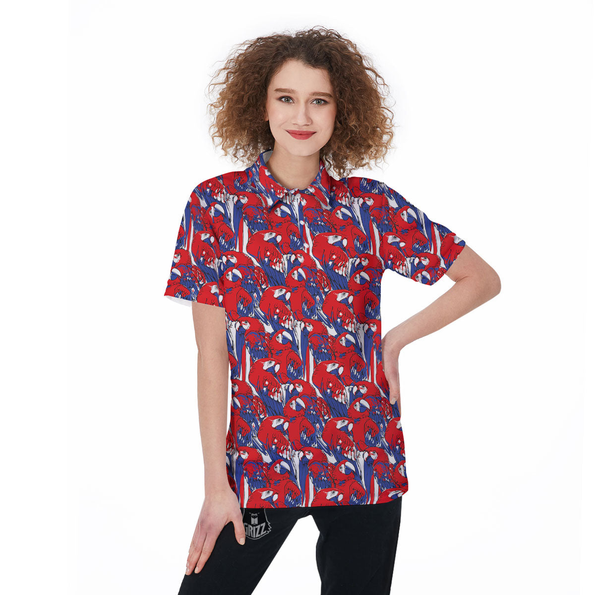 Tropical Parrot Print Pattern Women's Golf Shirts-grizzshop