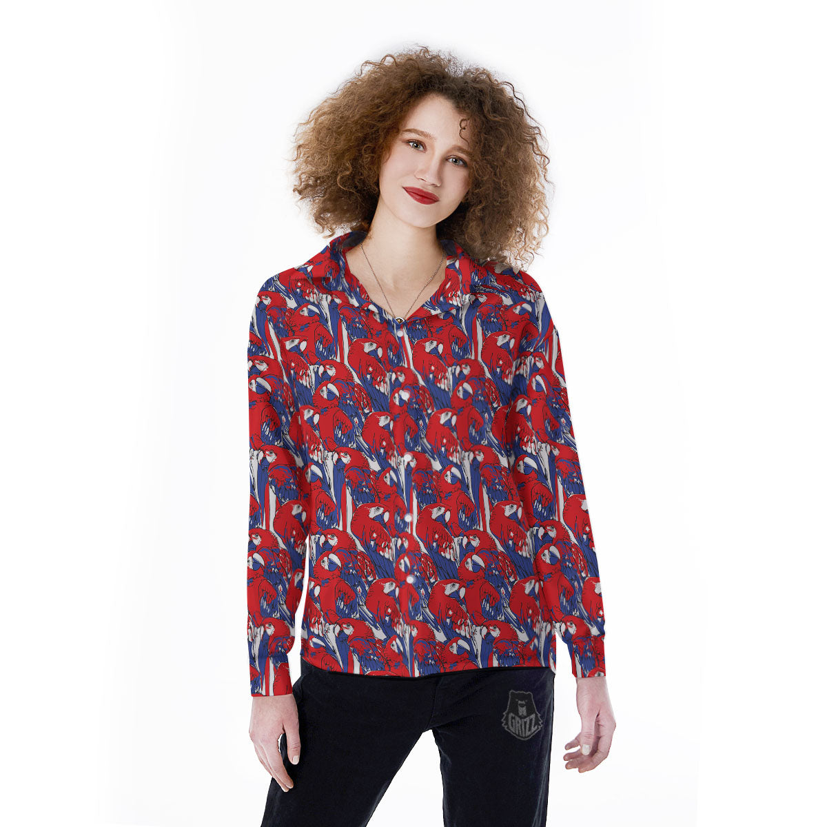 Tropical Parrot Print Pattern Women's Long Sleeve Shirts-grizzshop