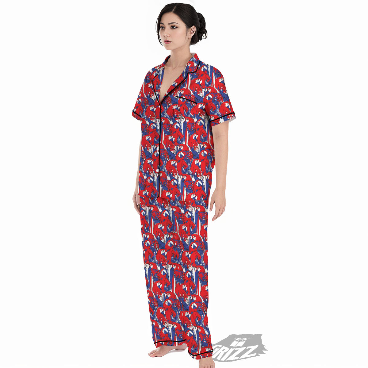 Tropical Parrot Print Pattern Women's Pajamas Set-grizzshop