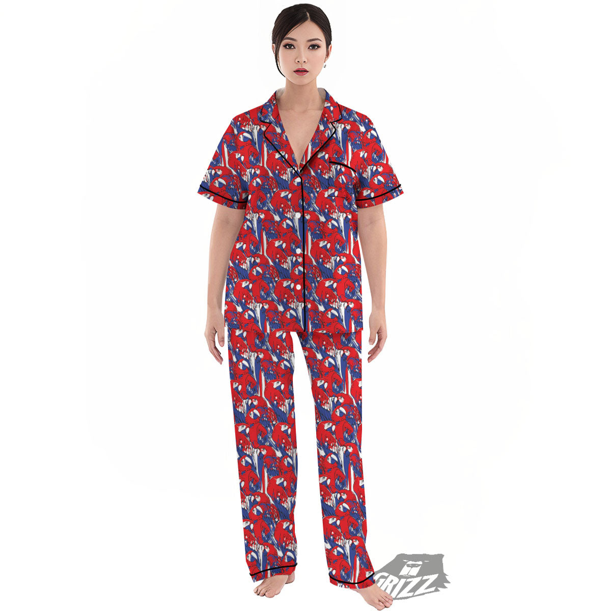Tropical Parrot Print Pattern Women's Pajamas Set-grizzshop