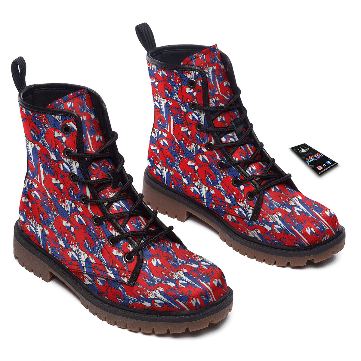 Tropical Parrot Print Pattern Work Boots-grizzshop