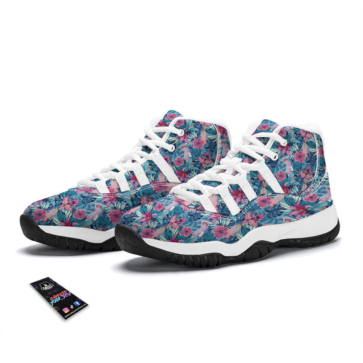 Tropical Parrot Print White Bball Shoes-grizzshop