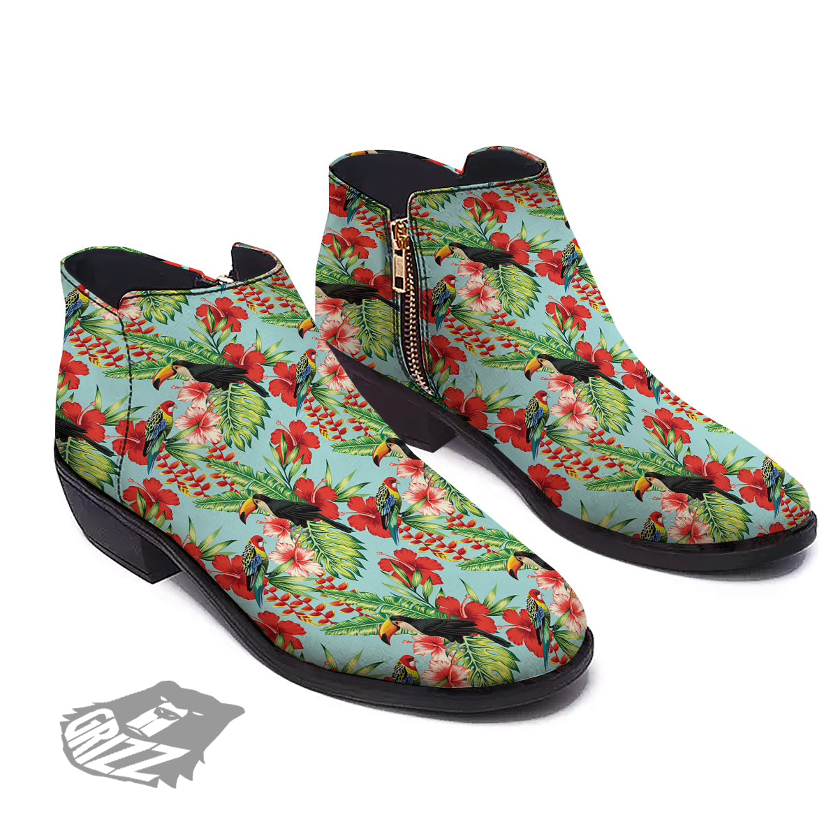 Tropical Parrot Toucan Print Pattern Ankle Boots-grizzshop
