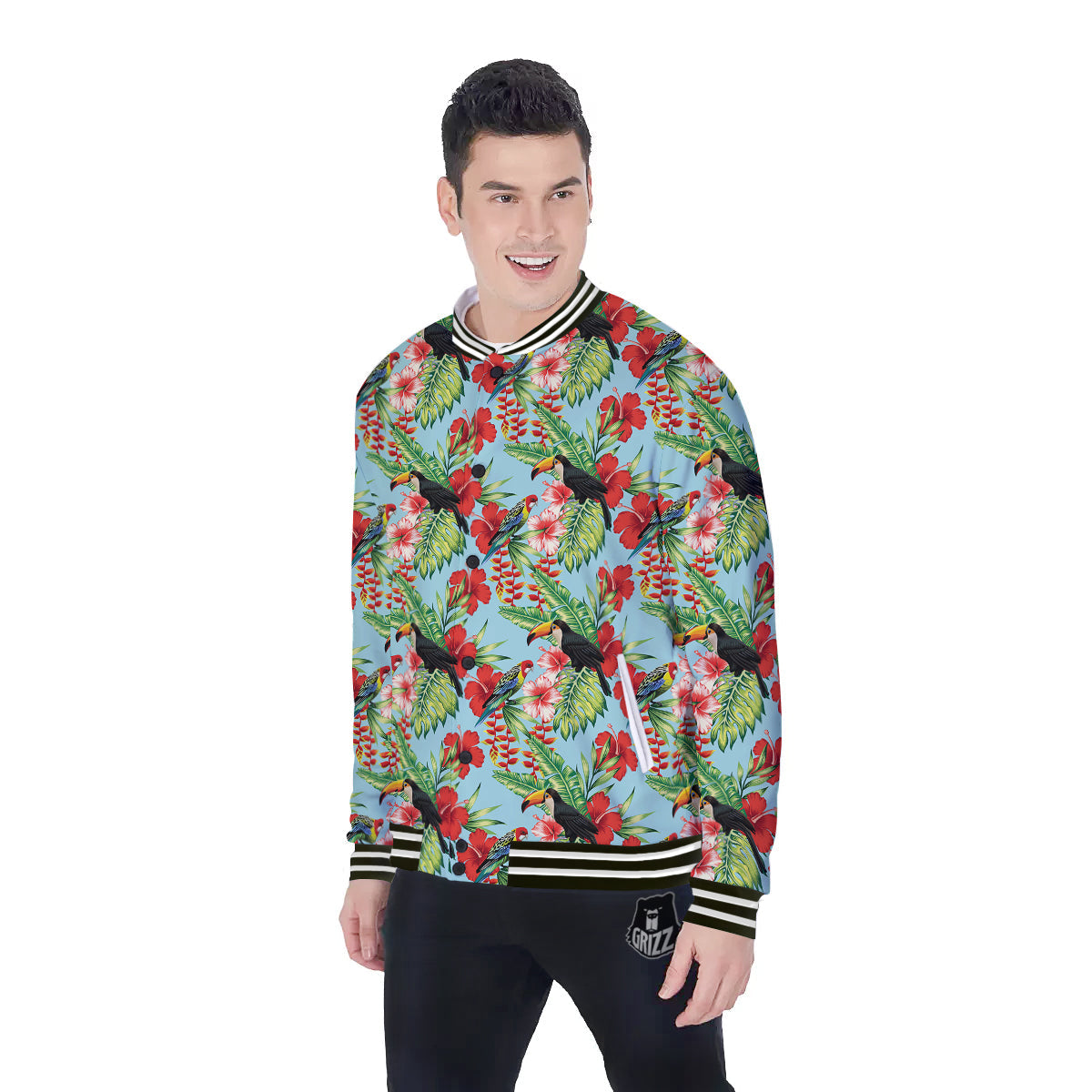 Tropical Parrot Toucan Print Pattern Baseball Jacket-grizzshop
