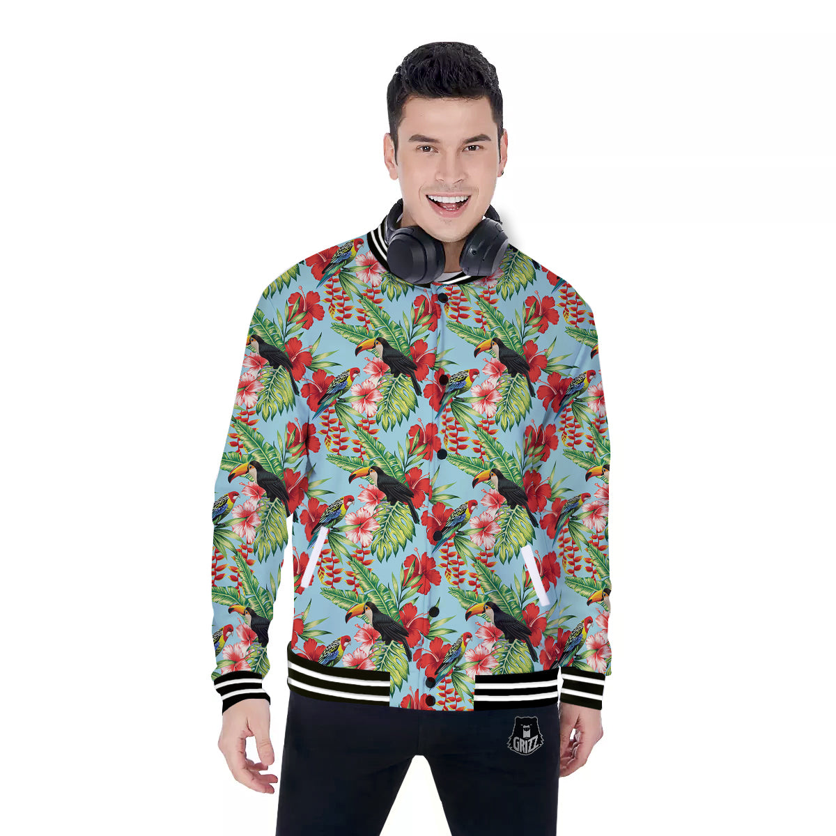 Tropical Parrot Toucan Print Pattern Baseball Jacket-grizzshop