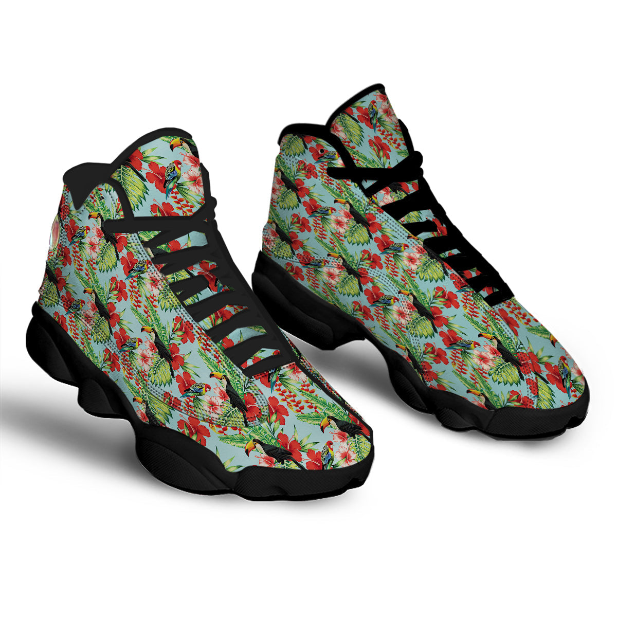Tropical Parrot Toucan Print Pattern Black Basketball Shoes-grizzshop