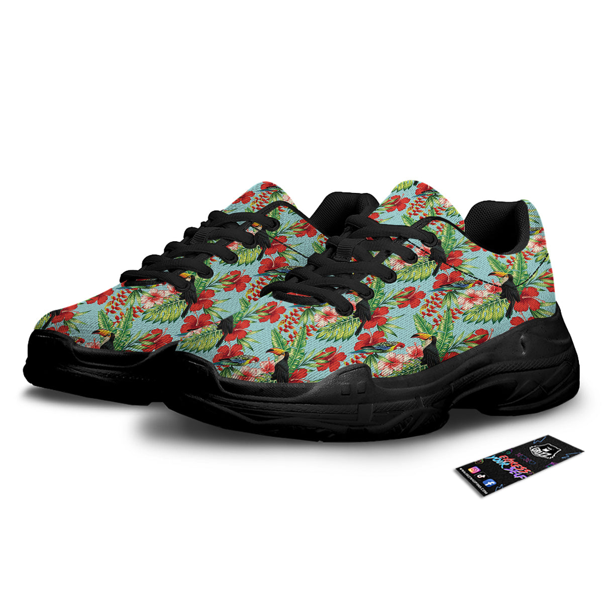 Tropical Parrot Toucan Print Pattern Black Chunky Shoes-grizzshop