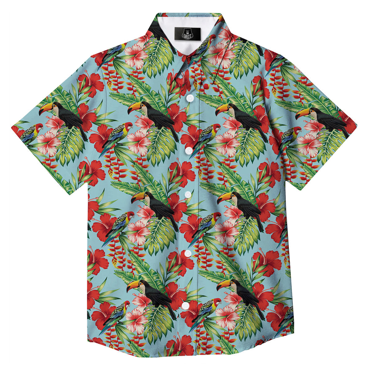 Tropical Parrot Toucan Print Pattern Button Up Shirt-grizzshop