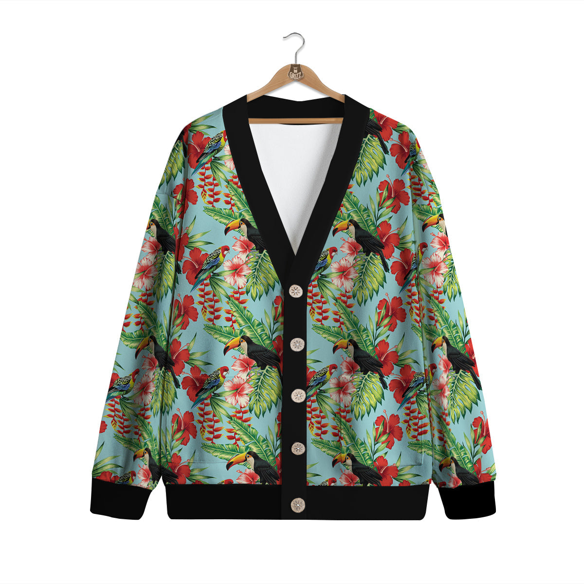 Tropical Parrot Toucan Print Pattern Cardigan-grizzshop
