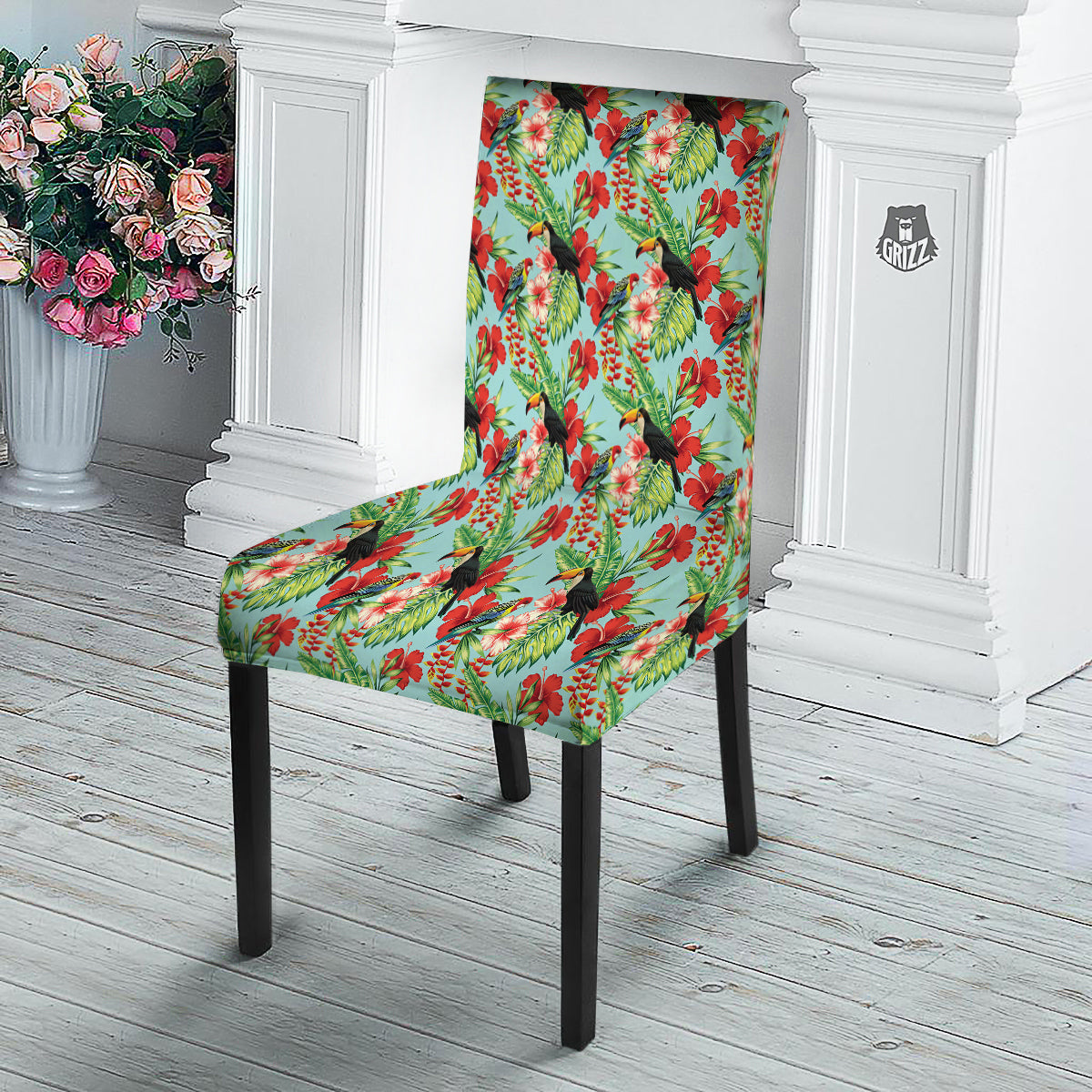 Tropical Parrot Toucan Print Pattern Dining Chair Slipcover-grizzshop