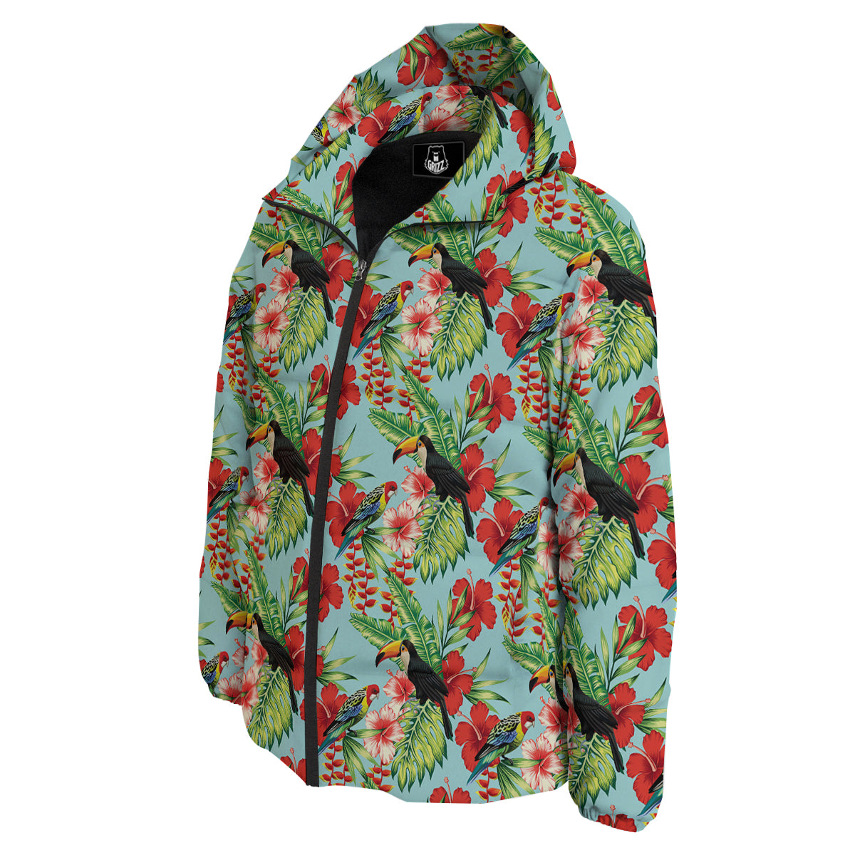 Tropical Parrot Toucan Print Pattern Down Jacket-grizzshop