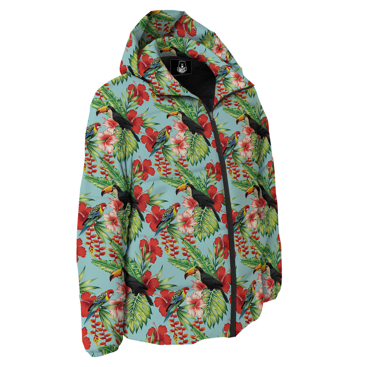 Tropical Parrot Toucan Print Pattern Down Jacket-grizzshop