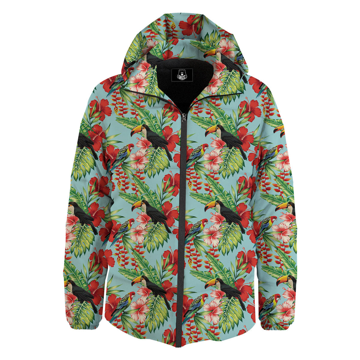 Tropical Parrot Toucan Print Pattern Down Jacket-grizzshop