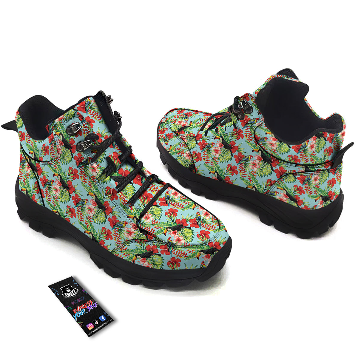 Tropical Parrot Toucan Print Pattern Hiking Shoes-grizzshop