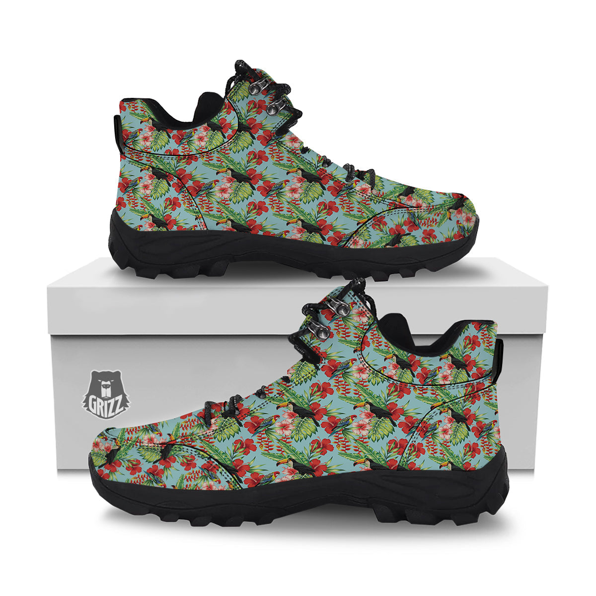 Tropical Parrot Toucan Print Pattern Hiking Shoes-grizzshop