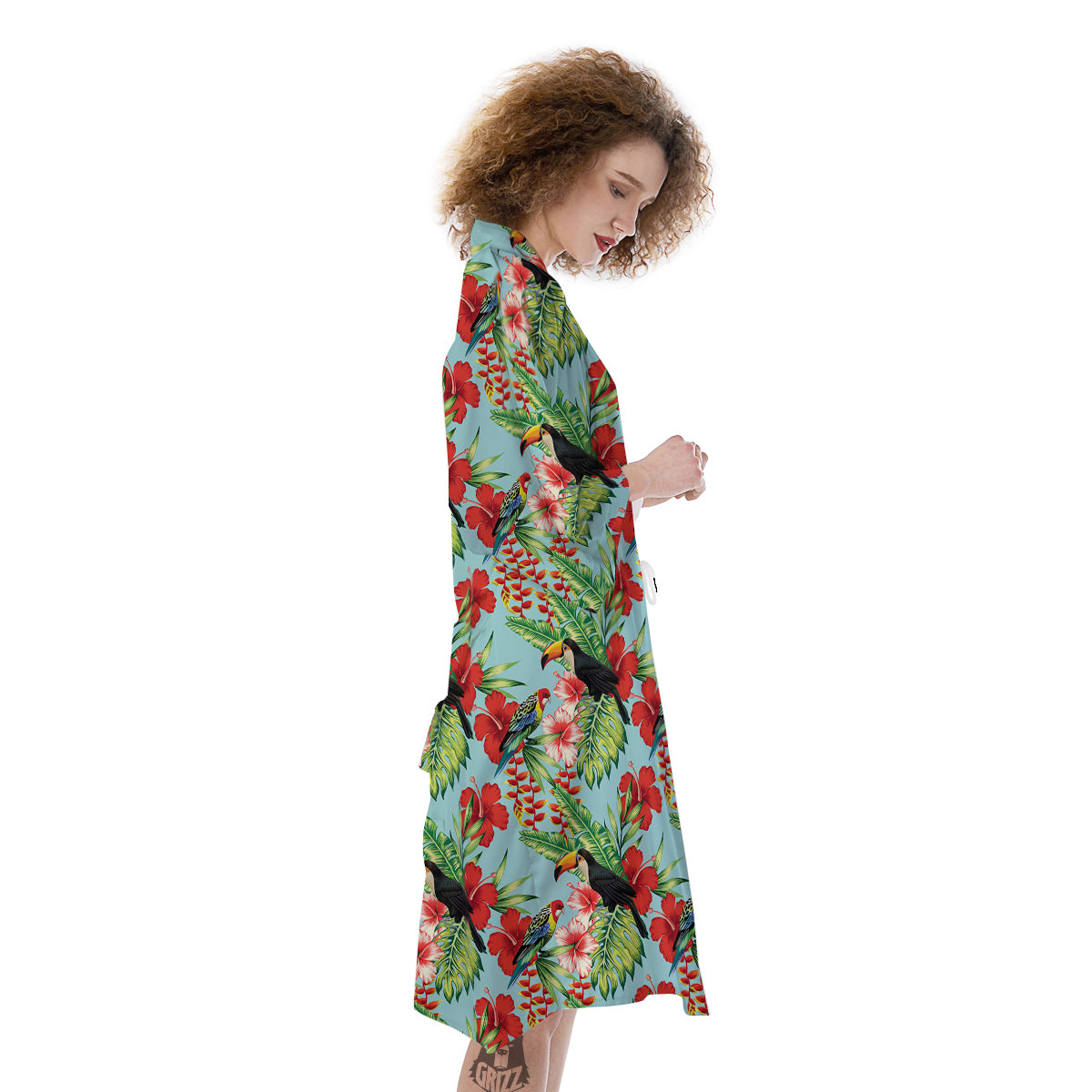 Tropical Parrot Toucan Print Pattern Kimono-grizzshop
