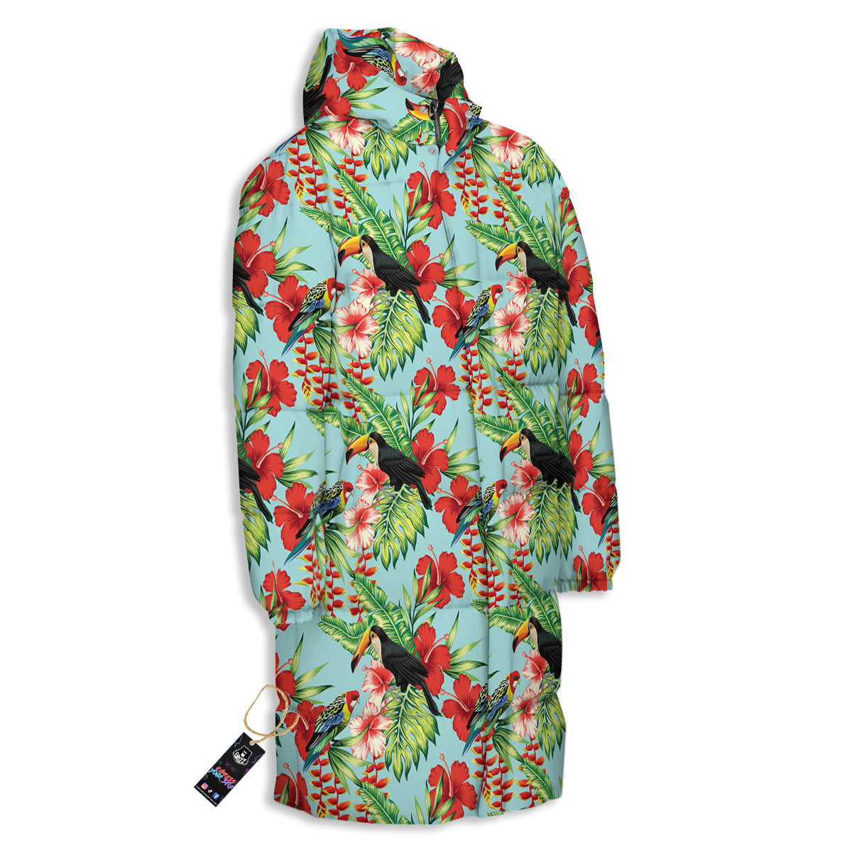 Tropical Parrot Toucan Print Pattern Long Down Jacket-grizzshop