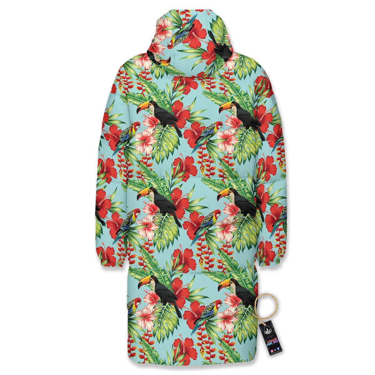 Tropical Parrot Toucan Print Pattern Long Down Jacket-grizzshop