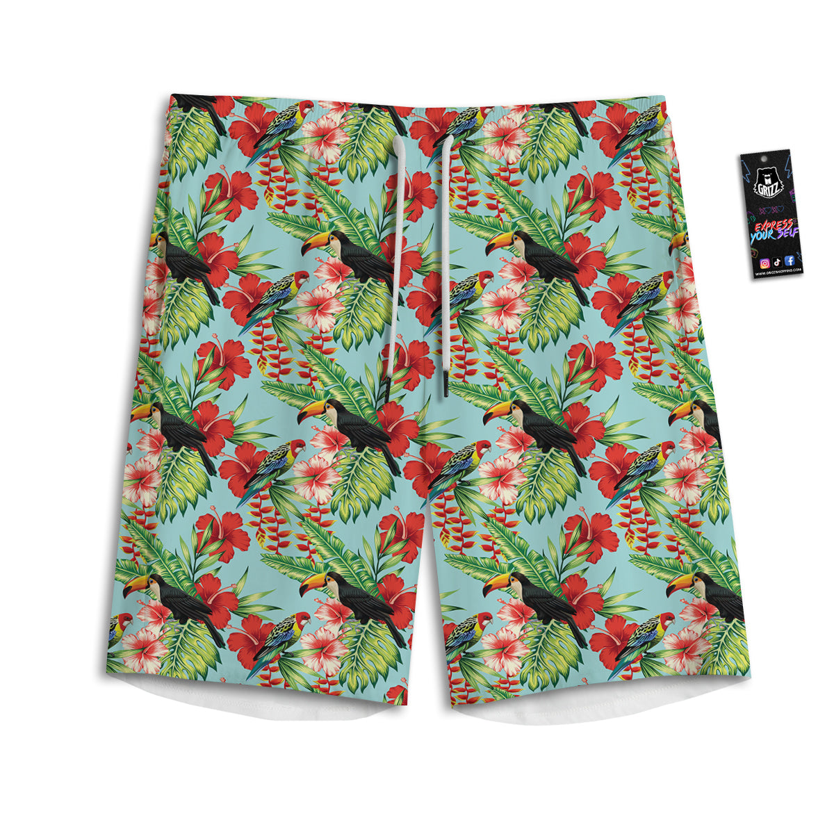 Tropical Parrot Toucan Print Pattern Men's Athletic Shorts