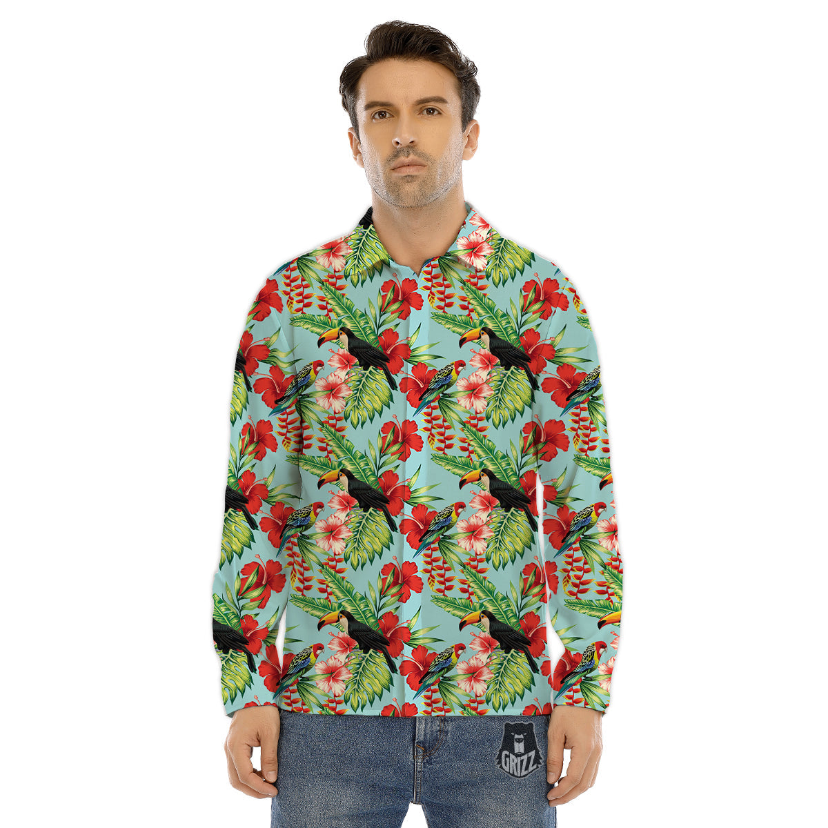 Tropical Parrot Toucan Print Pattern Men's Dress Shirts-grizzshop