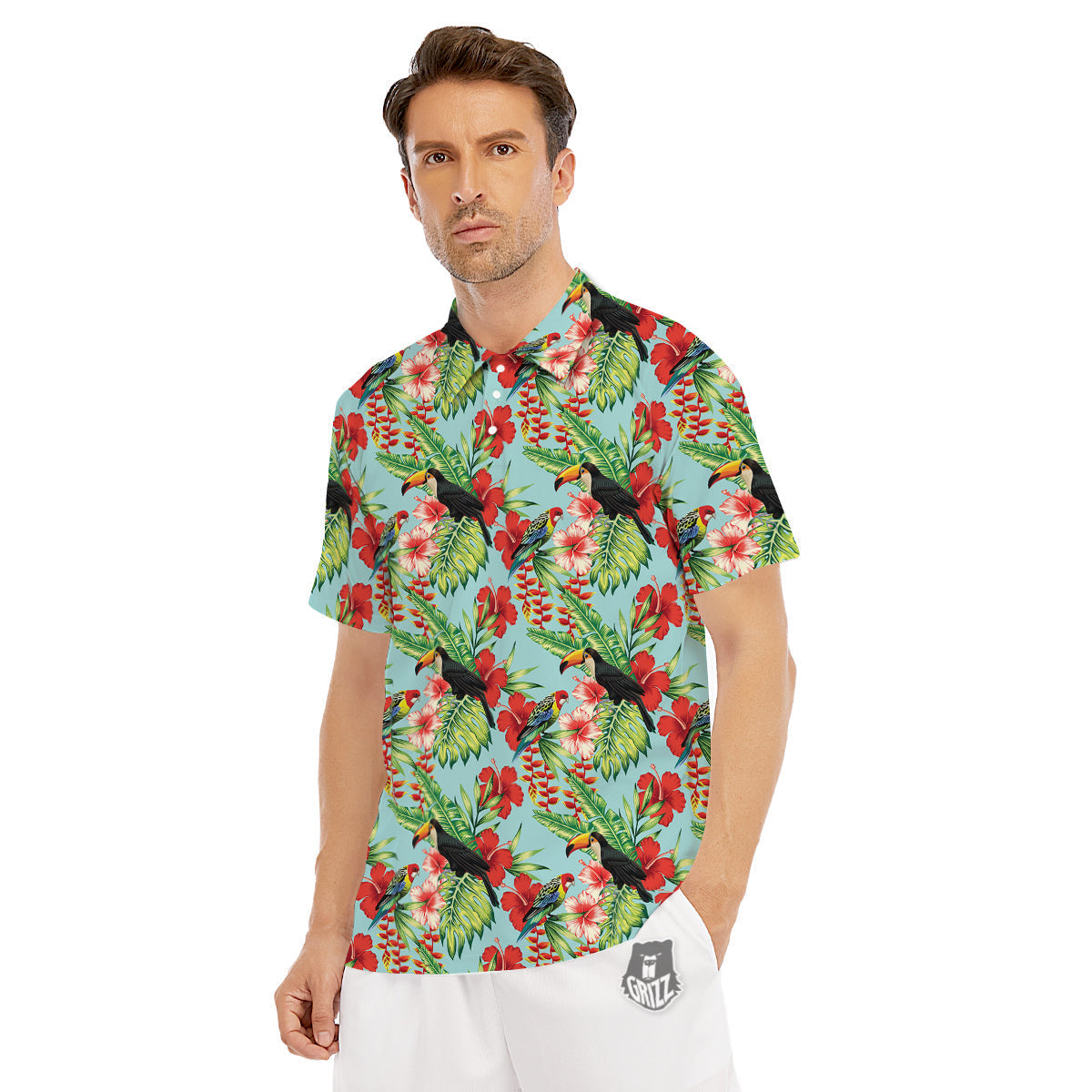 Tropical Parrot Toucan Print Pattern Men's Golf Shirts-grizzshop