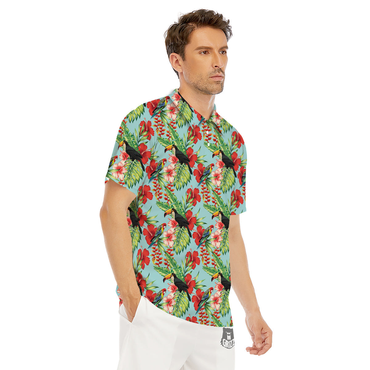 Tropical Parrot Toucan Print Pattern Men's Golf Shirts-grizzshop